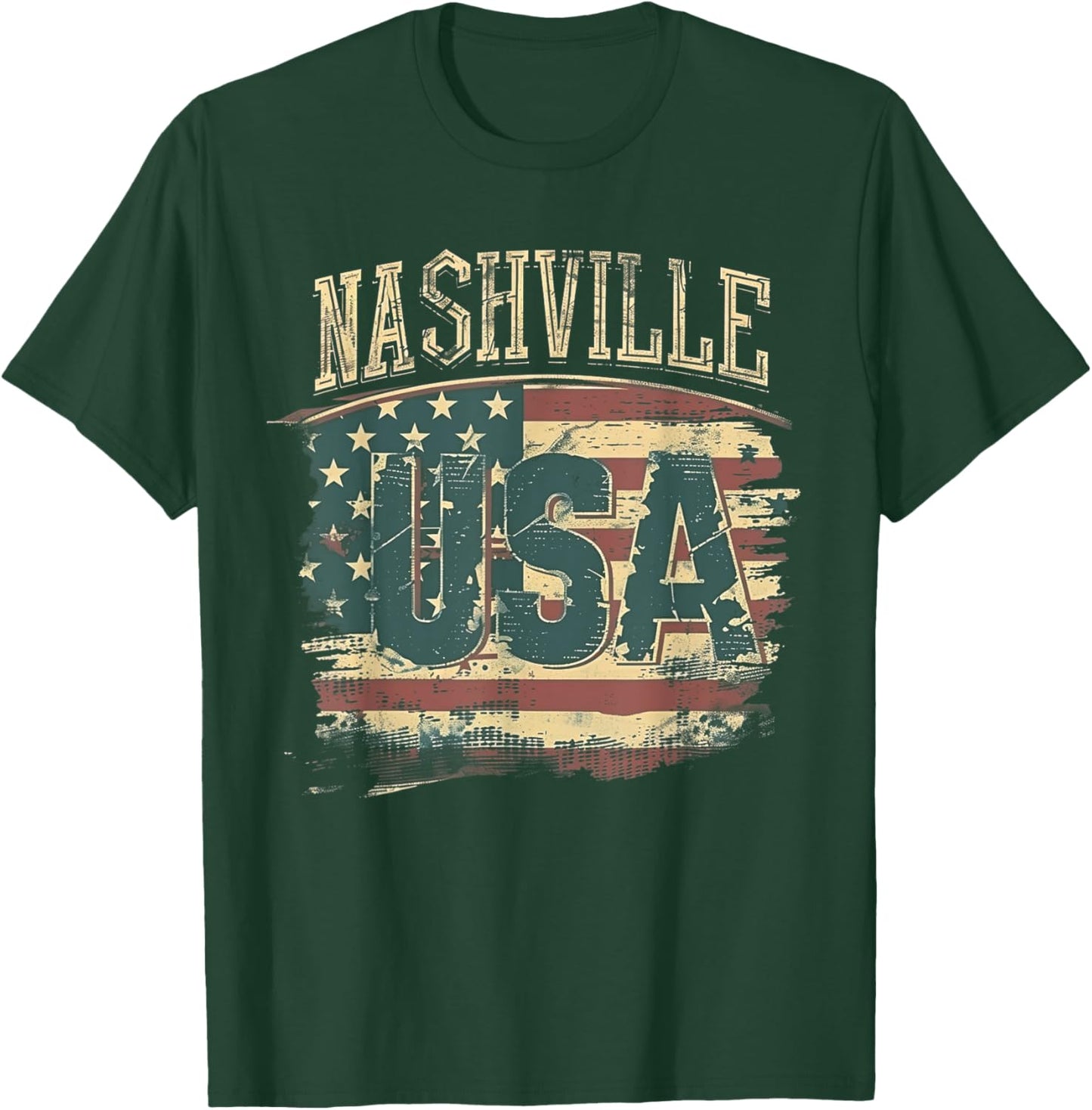 Nashville - USA 4th of July Retro American Flag Vintage Girls Kids Men T-Shirt - T-Shirt | Forest