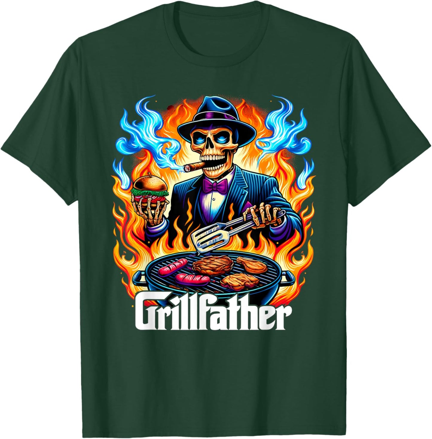 The Grillfather BBQ Grill & Smoker Barbecue Chef Skeleton T-Shirt - T-Shirt | Forest