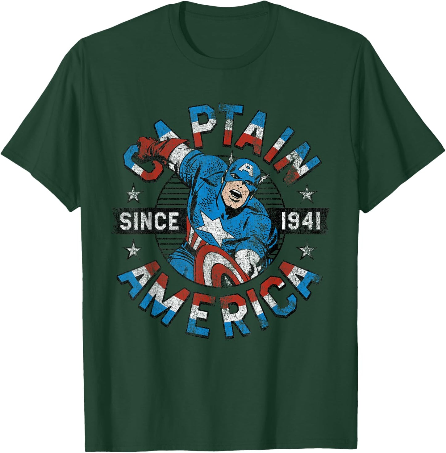 Marvel Faded Vintage Captain America Since 1941 Circle Logo T-Shirt - T-Shirt | Forest