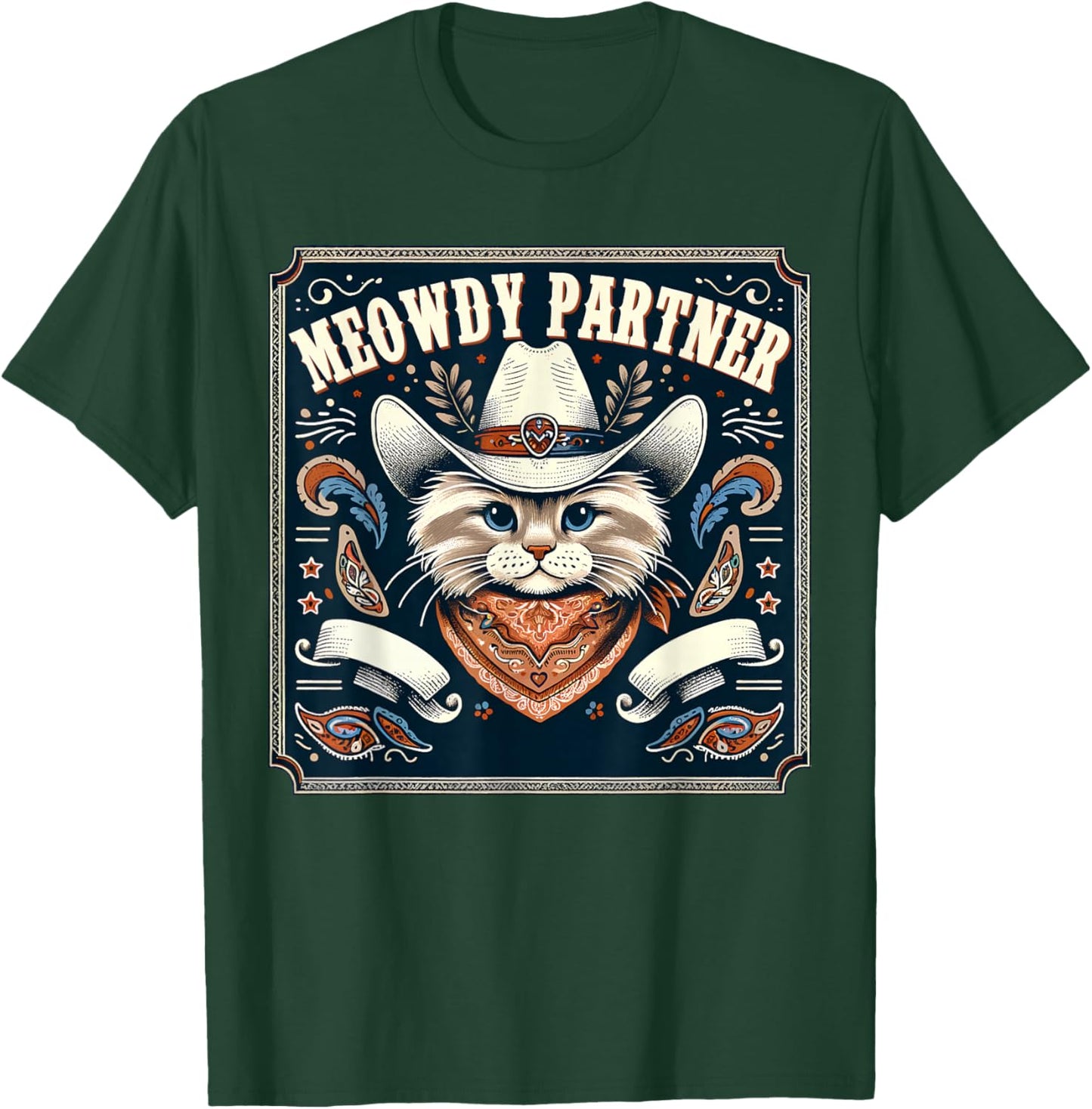 Cat Cowboy Funny Mashup Meowdy Partner Poster Western T-Shirt - T-Shirt | Forest