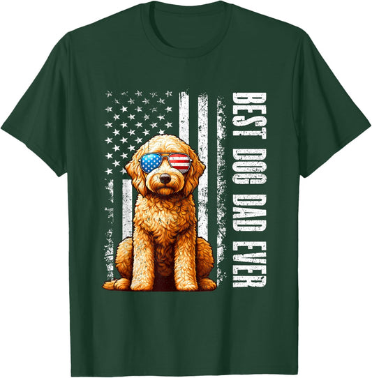 Vintage Best Dog Dad Ever Goldendoodle Dog American Flag T-Shirt - T-Shirt | Forest