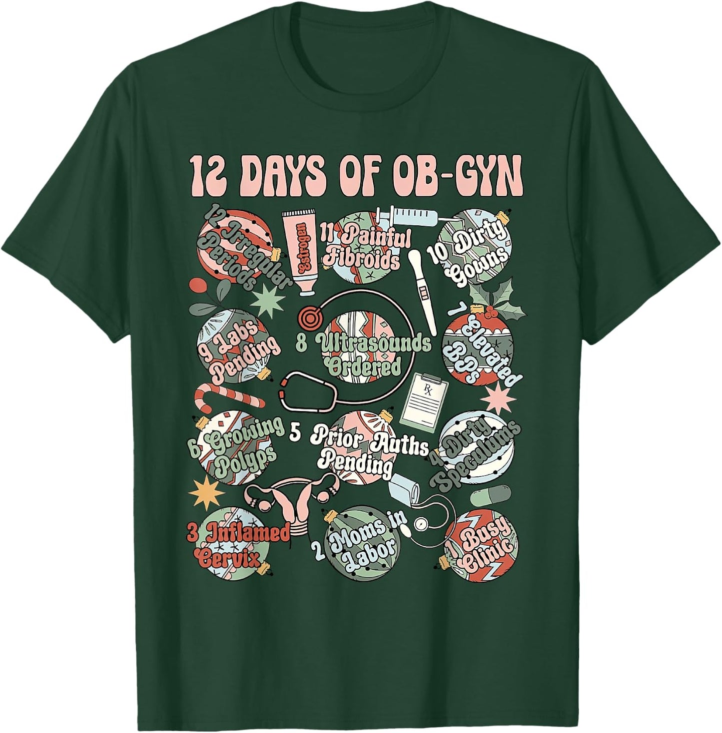 12 Day Of OB-GYN Labor And Delivery OB Nurse Christmas T-Shirt - T-Shirt | Forest