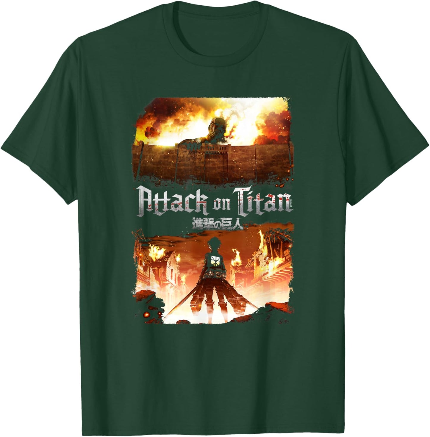 Attack on Titan Key Art Flaming Attack Scene AOT Anime T-Shirt - T-Shirt | Forest