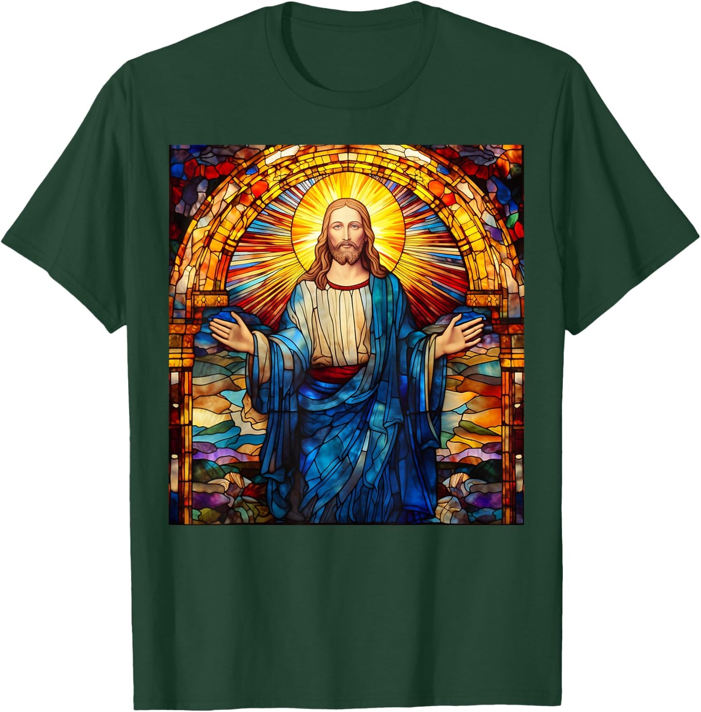 Jesus Christ Stained Glass Christian T-Shirt - T-Shirt | Forest