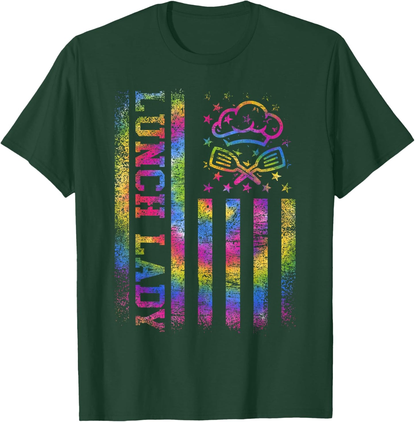 School Lunch Lady Squad US Flag Tie Dye Proud Cafeteria Crew T-Shirt - T-Shirt | Forest