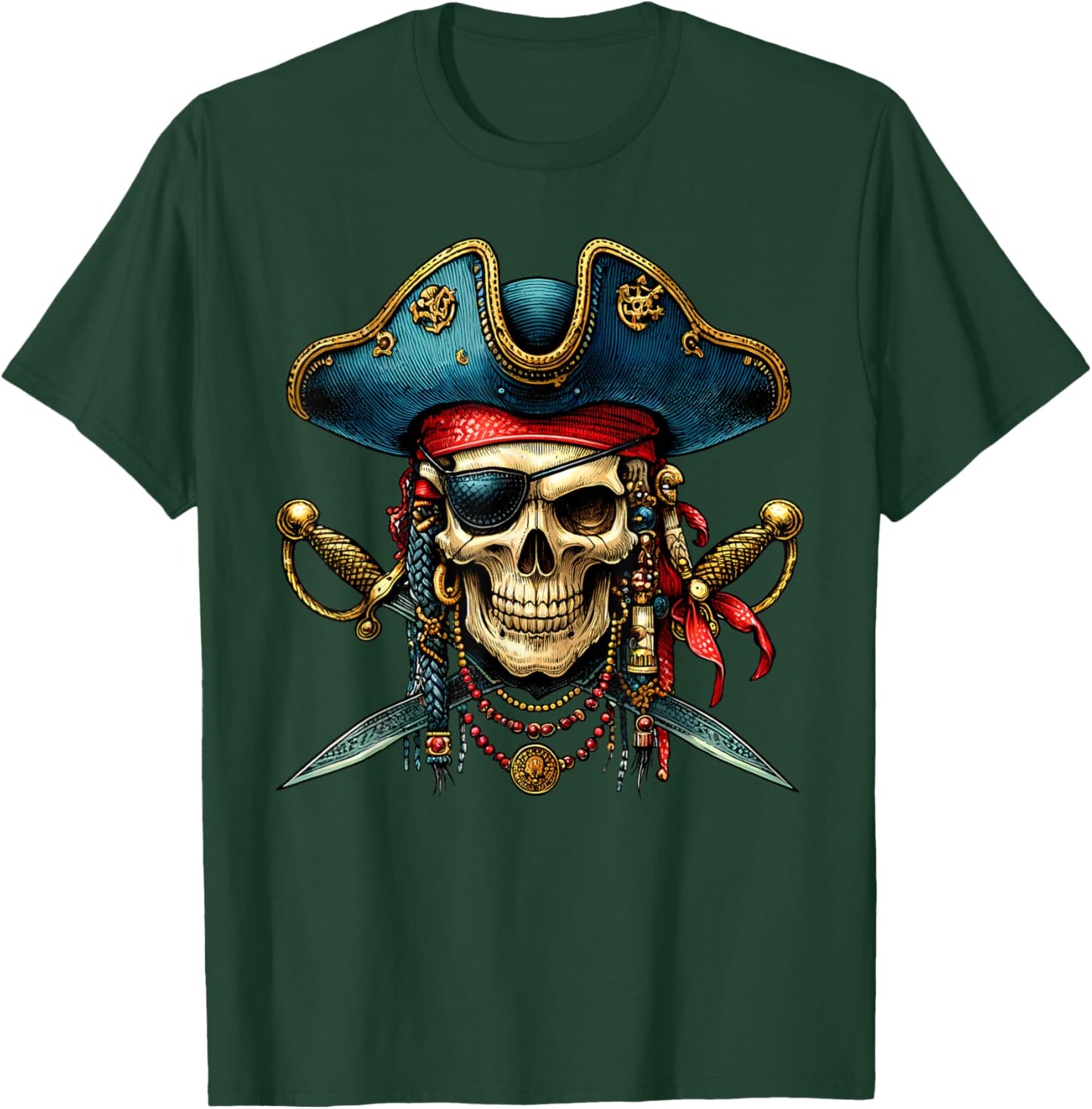 Pirate Skull Halloween Costume Men Women Boys Girls Teens T-Shirt - T-Shirt | Forest
