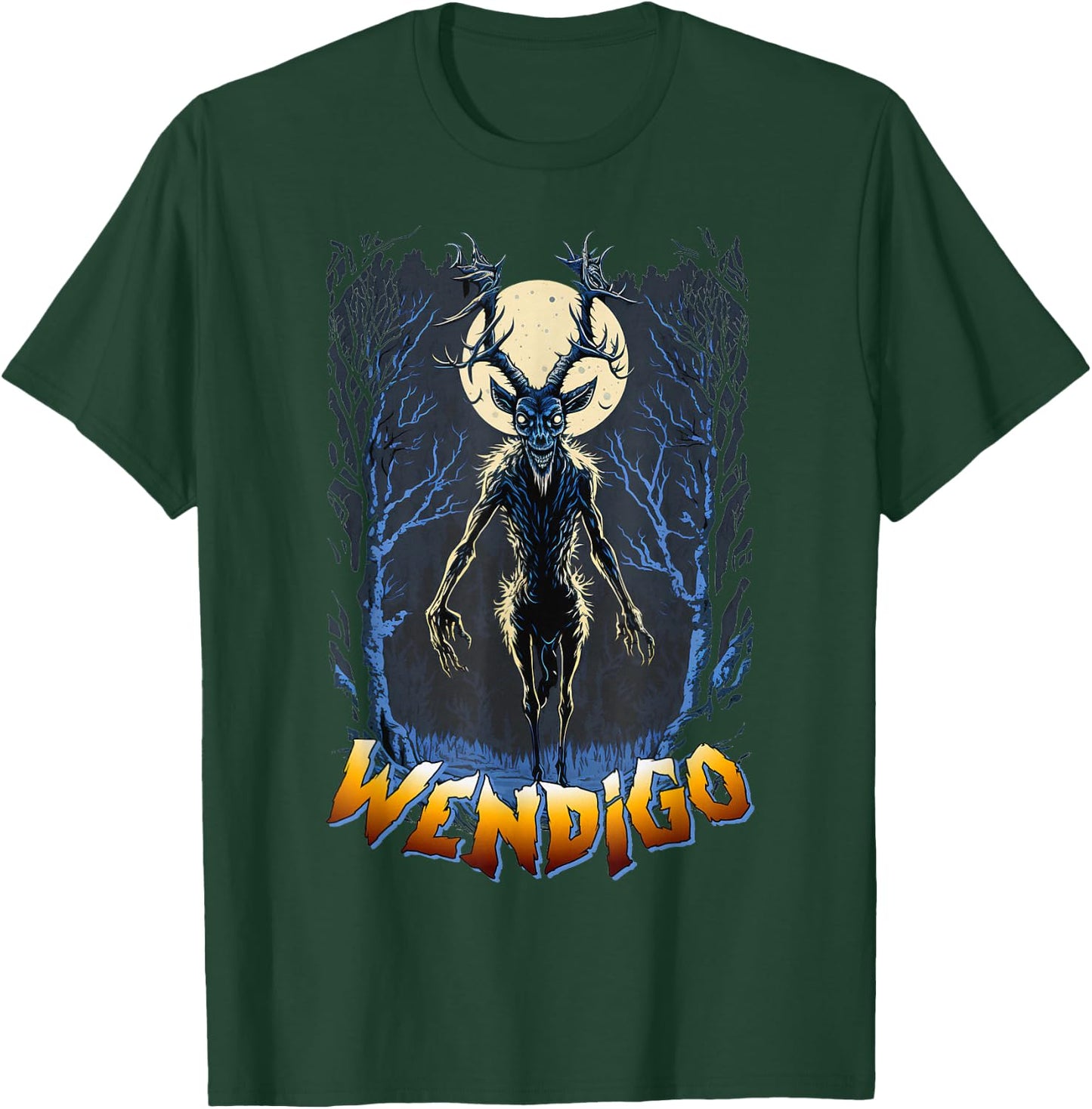 Wendigo Supernatural Monster Folklore Cryptid Full Moon T-Shirt - T-Shirt | Forest