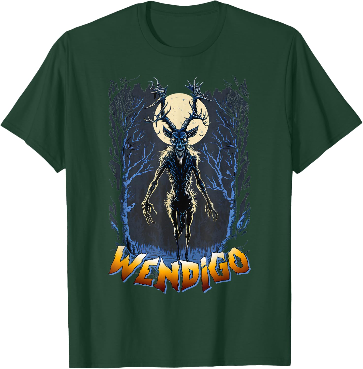Wendigo Supernatural Monster Folklore Cryptid Full Moon T-Shirt - T-Shirt | Forest