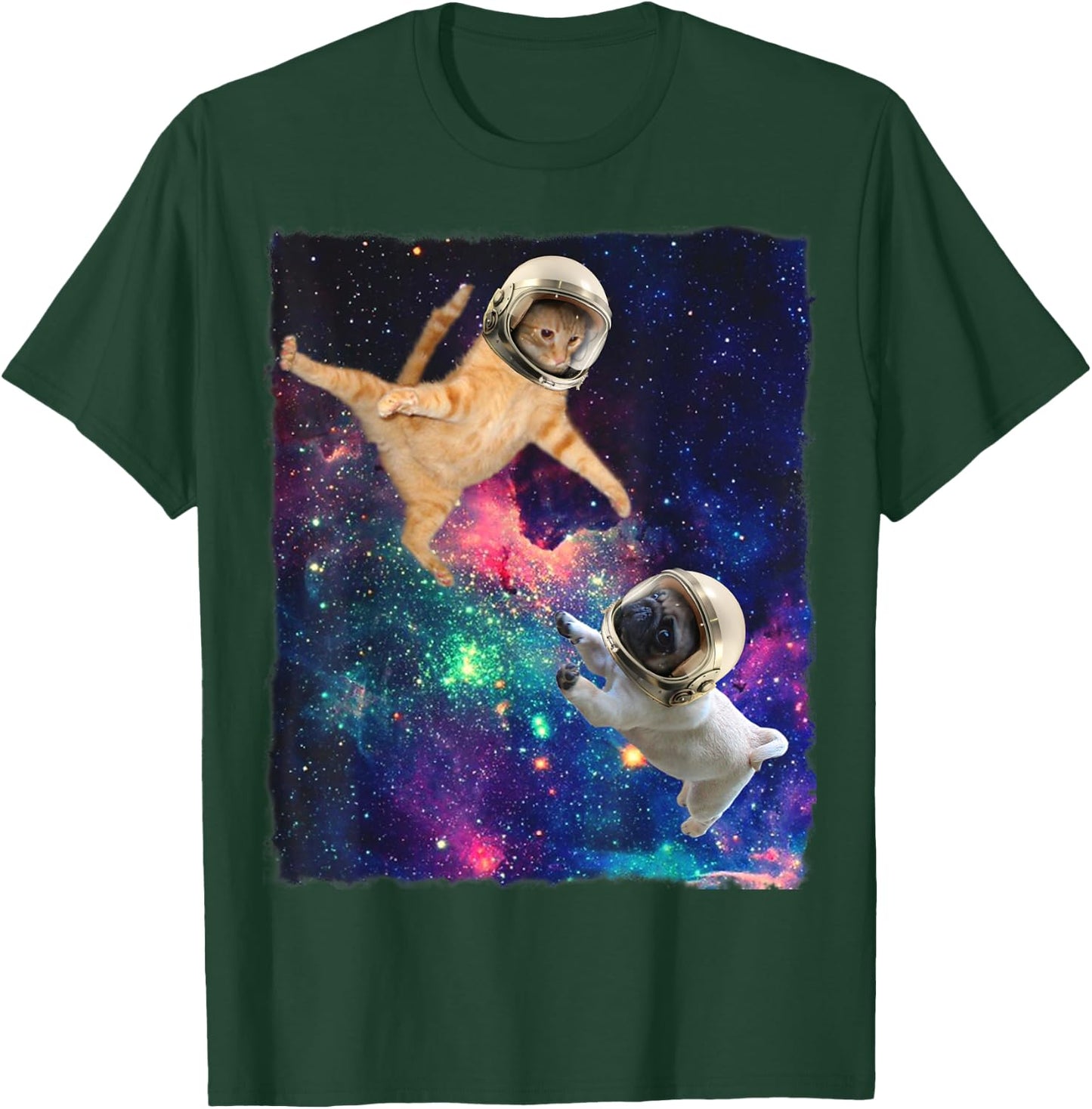 Cute Space Cat vs Pug Galaxy Epic Fight In Outer Space T-Shirt - T-Shirt | Forest