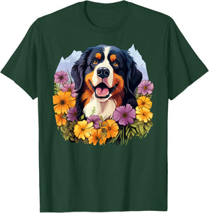 Cute Bernese Mountain Dog in Spring Flower Garden Puppy Men Women Girls Kids T-Shirt - T-Shirt | Forest