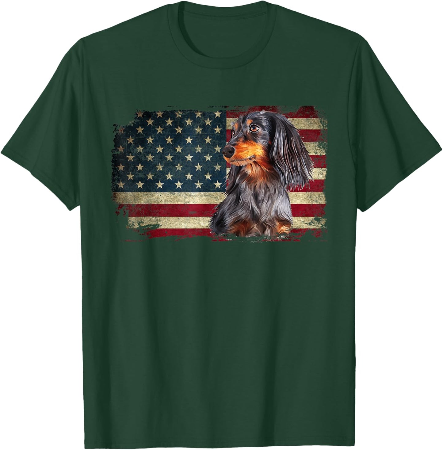 Dachshund USA Flag Patriotic Dog Lovers 4th Of July T-Shirt - T-Shirt | Forest