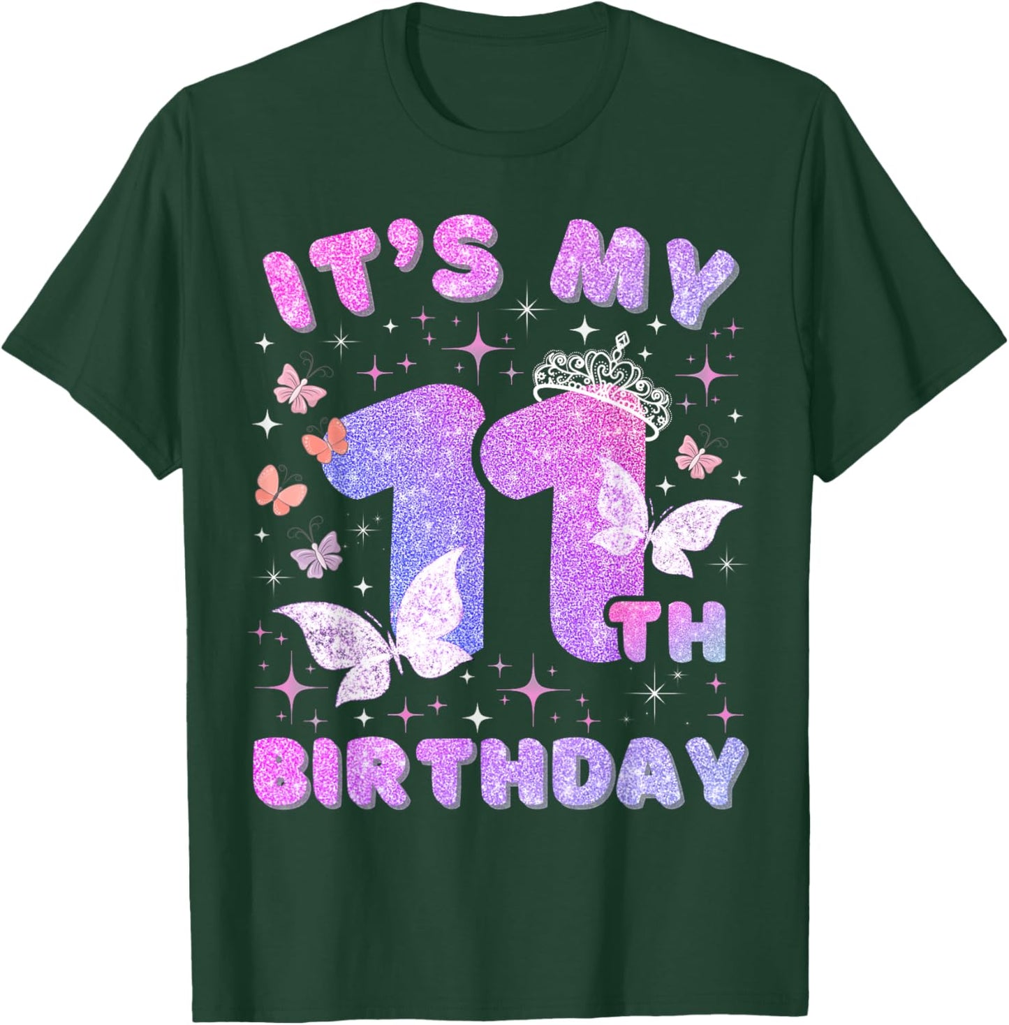 Kids 11 Years Princess Butterfly Its My 11th Birthday Girls T-Shirt - T-Shirt | Forest