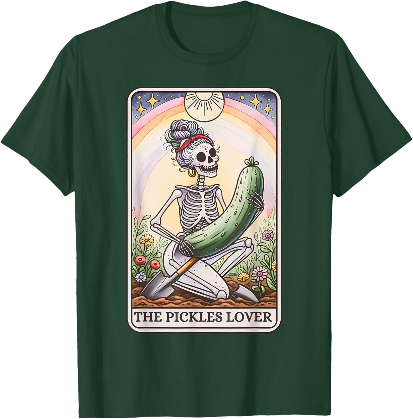 Pickle Lover Skeleton Tarot Card Pickle Jar Gardening T-Shirt - T-Shirt | Forest