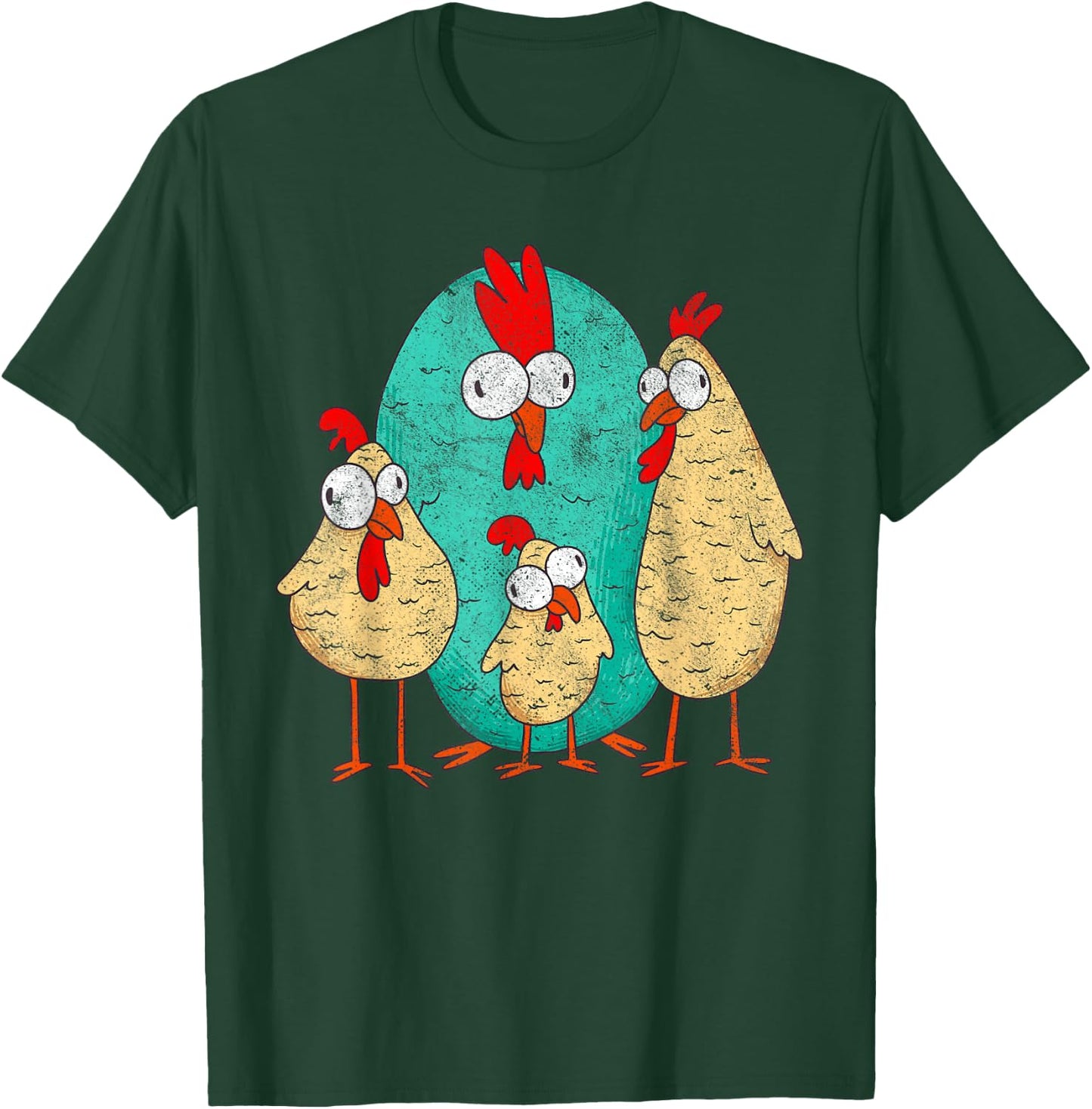 Stupid Looking Crazy Cartoon Chickens Funny T-Shirt - T-Shirt | Forest