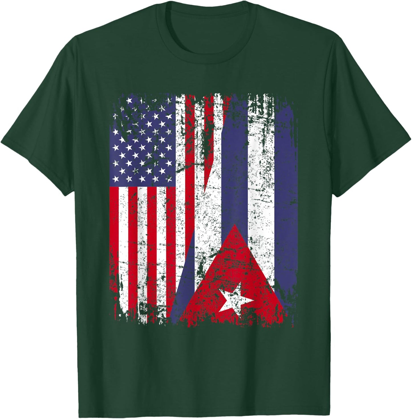 CUBAN ROOTS | Half American Flag | CUBA FLAG T-Shirt - T-Shirt | Forest