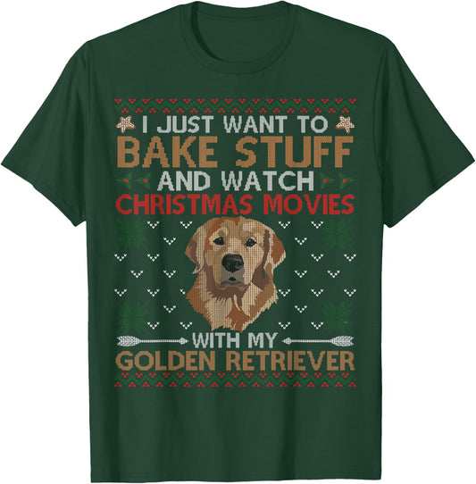 Watch Christmas Movies With My Golden Retriever Ugly Sweater T-Shirt - T-Shirt | Forest