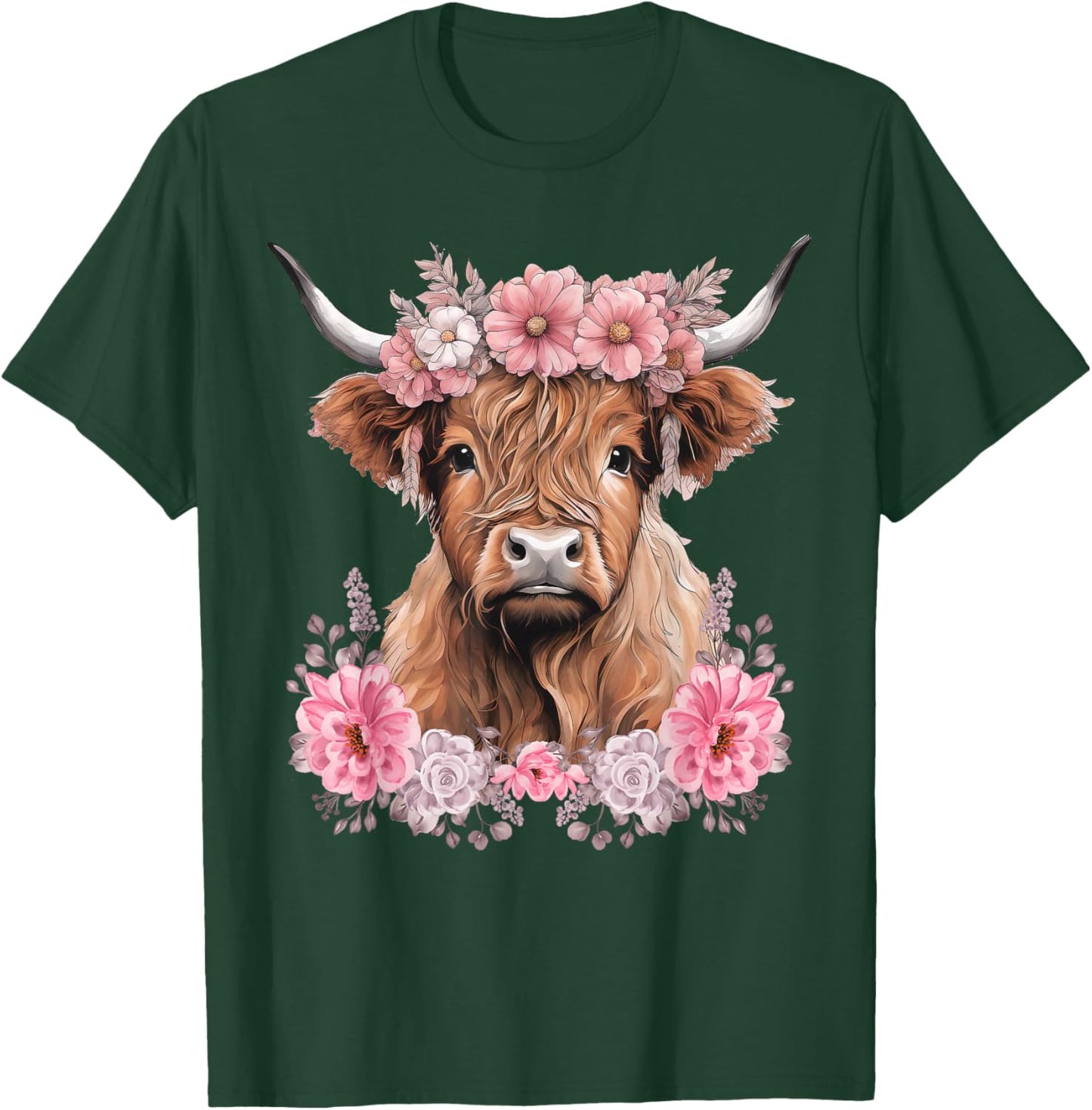 Cute Baby Highland Cow With flowers Calf Animal cow women T-Shirt - T-Shirt | Forest
