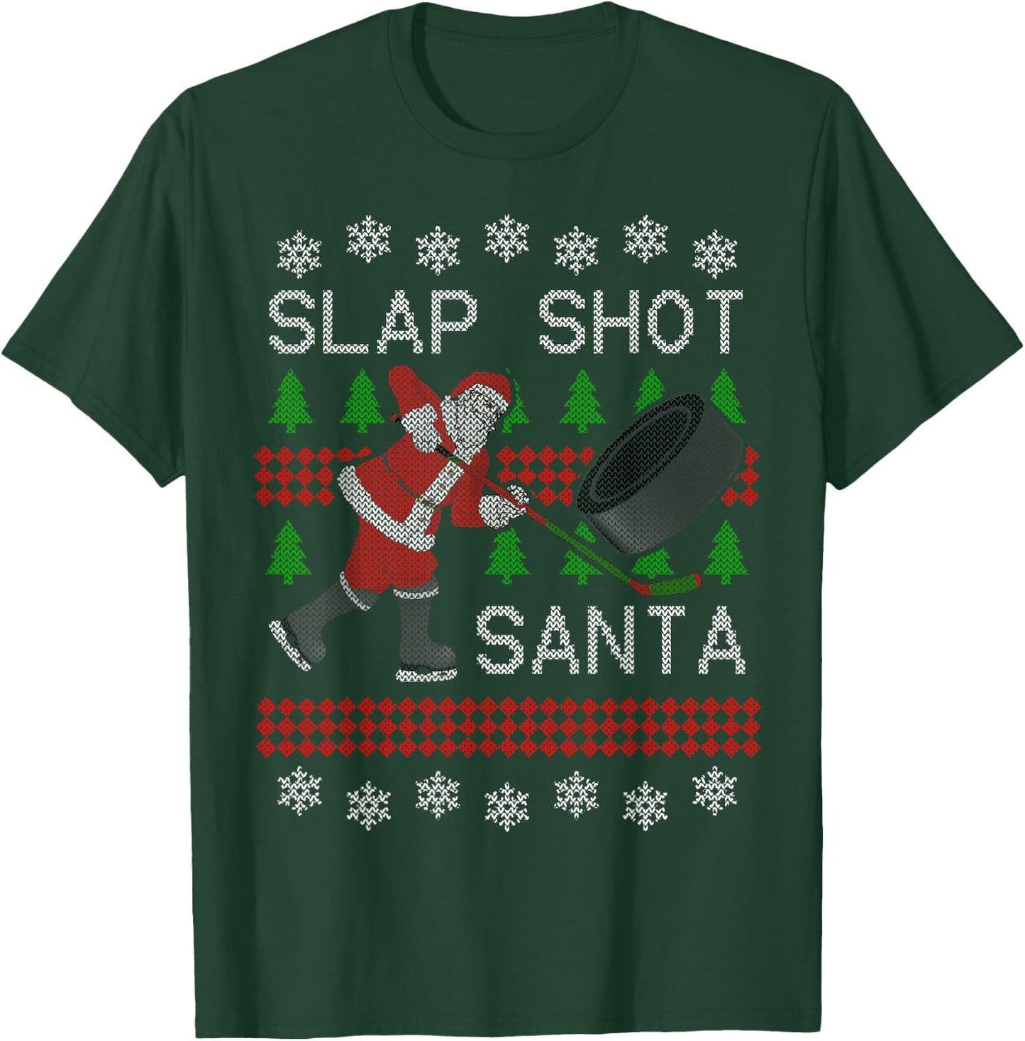 Funny Santa Hockey Puck Ugly Christmas Slap Shot Santa T-Shirt - T-Shirt | Forest