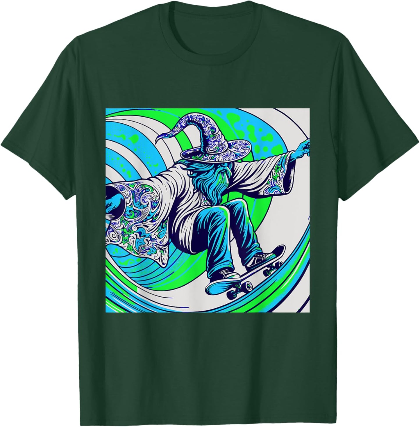 Psychedelic Trippy Rave Colourful Skateboarding Wizard T-Shirt - T-Shirt | Forest