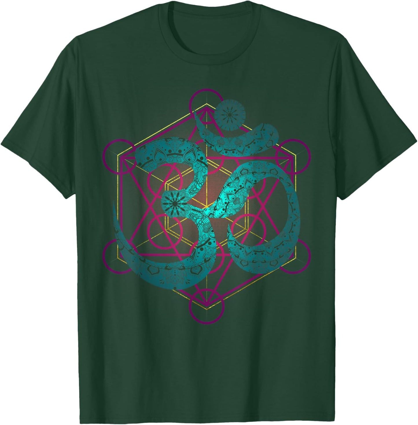 Om sign from Buddhism sacred geometry with Mandala Yoga Goa T-Shirt - T-Shirt | Forest