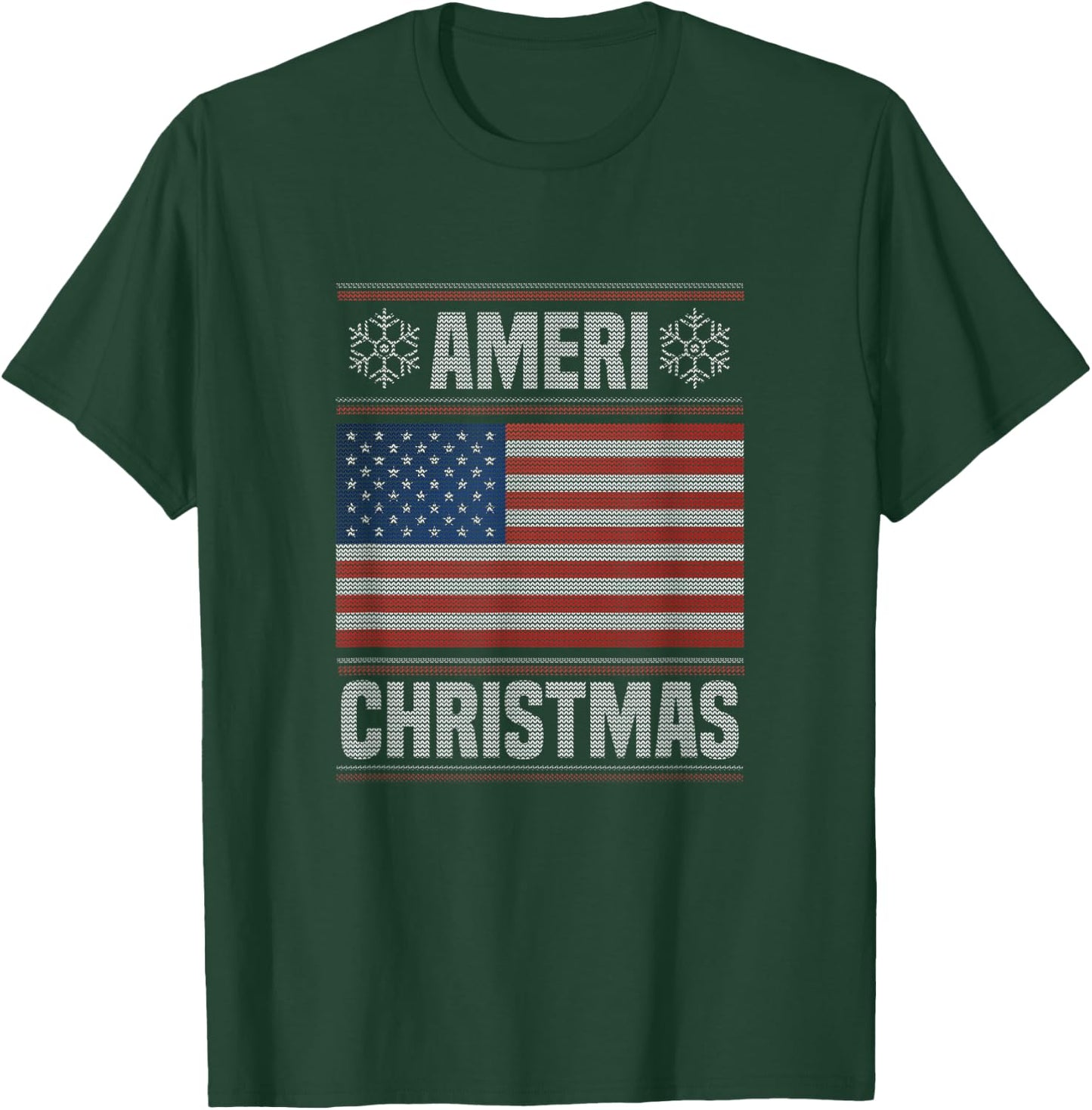 Ameri' Christmas Funny American Christmas Flag T-Shirt - T-Shirt | Forest
