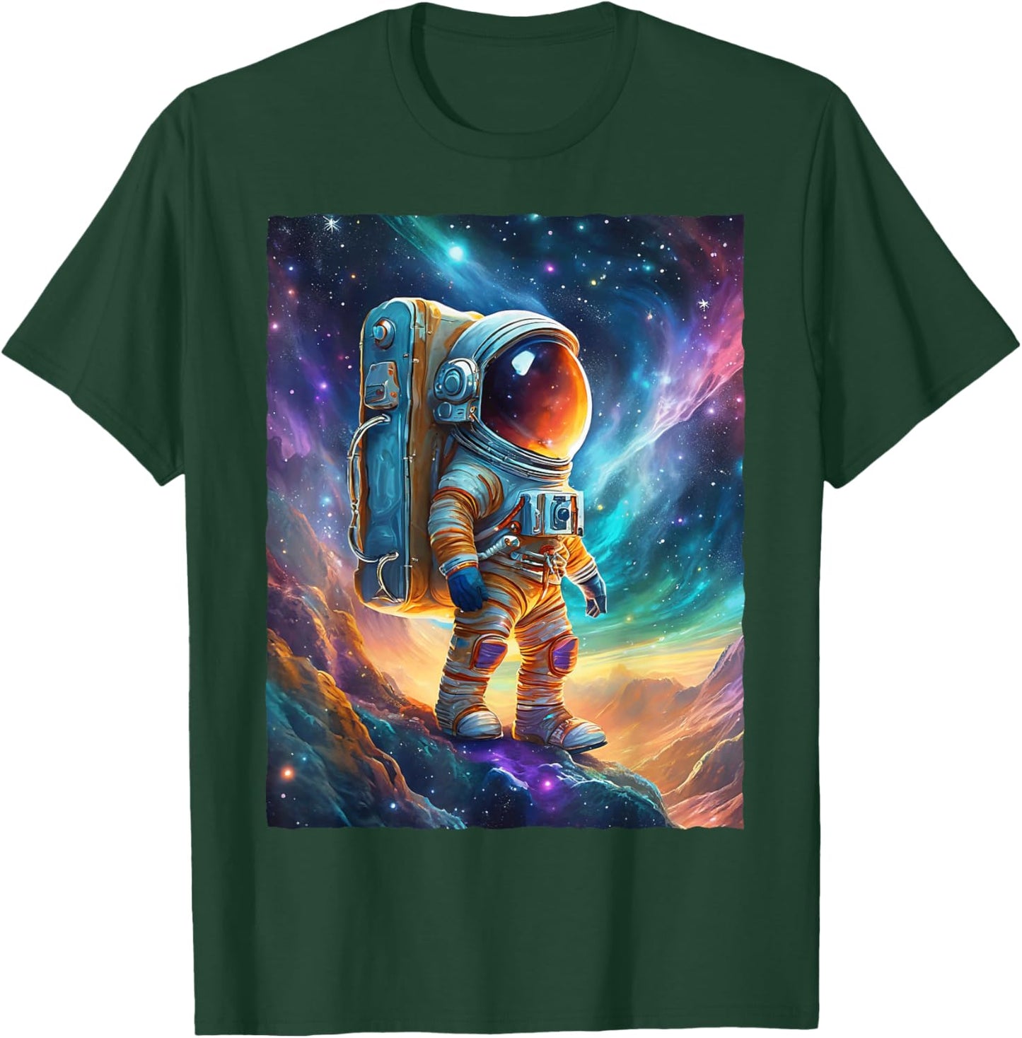 Astronaut Hiking Space Galaxy Nebula Sci-Fi Art T-Shirt - T-Shirt | Forest