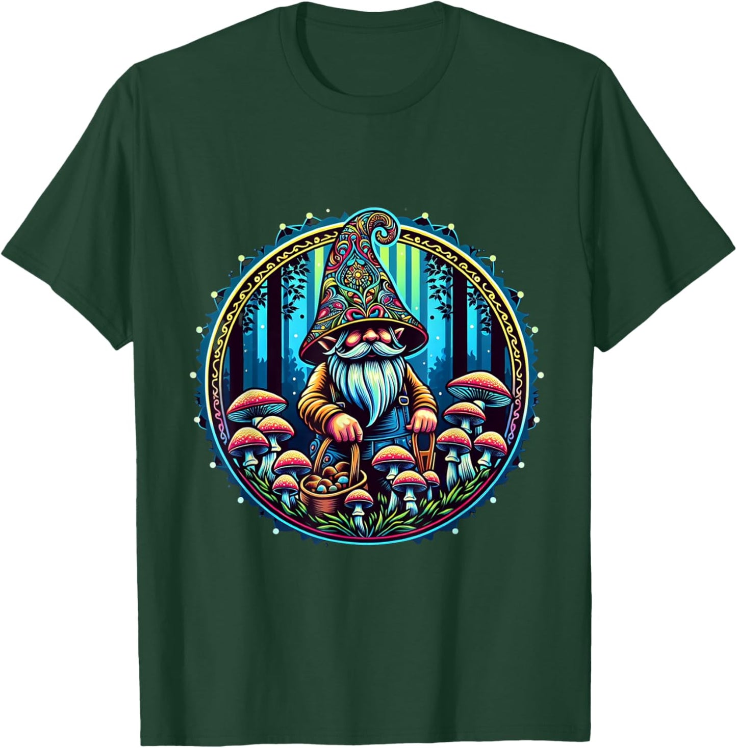 All Gnomes Need a Home Consortium Trippy Gnome Mushroom Farmer PLUR Rave EDM Festival Graphic , Small, Black T-Shirt - T-Shirt | Forest