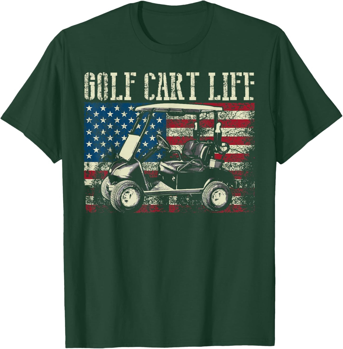 Cool Golf Cart Vintage US Flag Funny Golfing Gift Men Women T-Shirt - T-Shirt | Forest