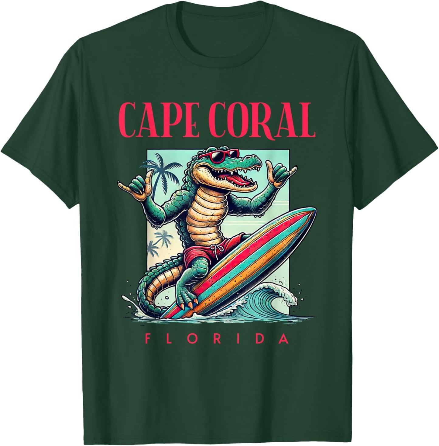 Cape Coral Florida Surfing Crocodile Beach Vacation T-Shirt - T-Shirt | Forest