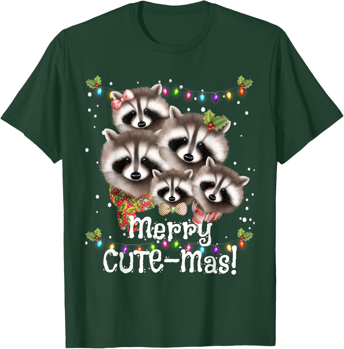 Funny Racoon MERRY CUTE-Mas Racoon Family Christmas Pajamas T-Shirt - T-Shirt | Forest