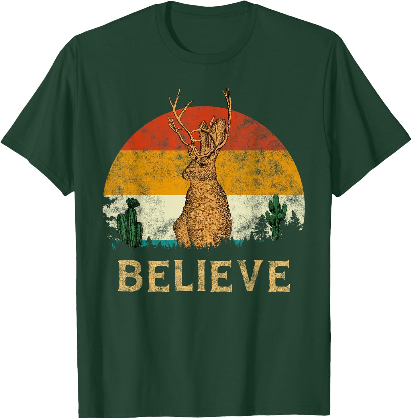 Jackrabbit Desert Mountain Cactus Sunshine Believe Jackalope Men Women Girls Kids T-Shirt - T-Shirt | Forest