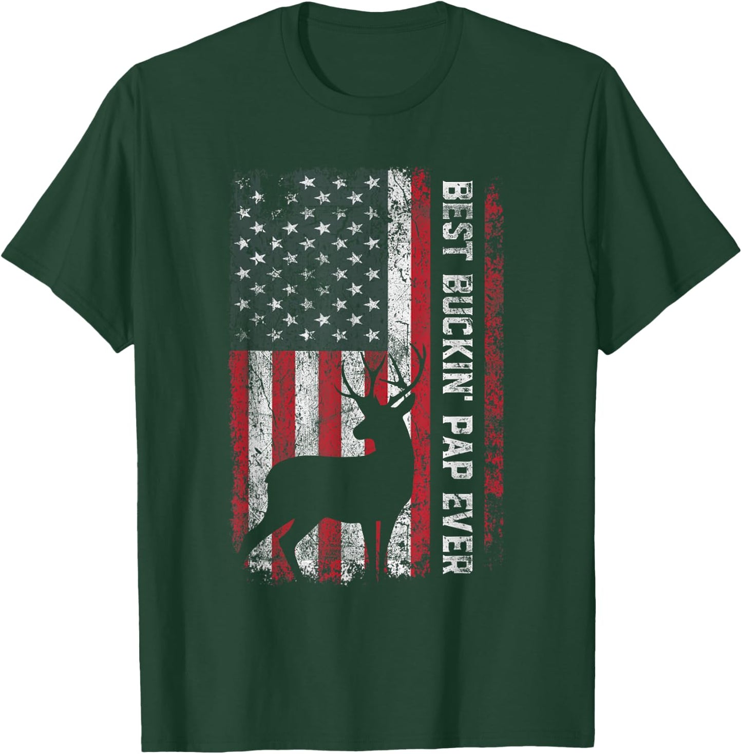 USA Flag Best Buckin' Pap Ever Deer Hunting Father's Day T-Shirt - T-Shirt | Forest
