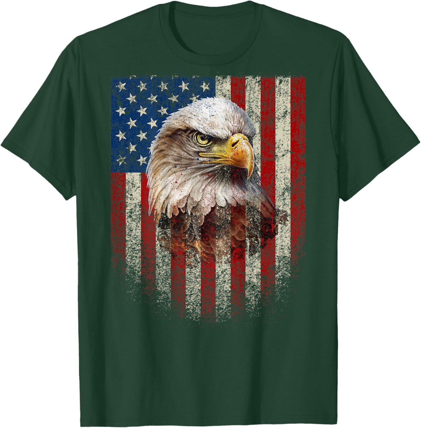 (Art on Back) Patriotic US Flag with American Eagle T-Shirt - T-Shirt | Forest