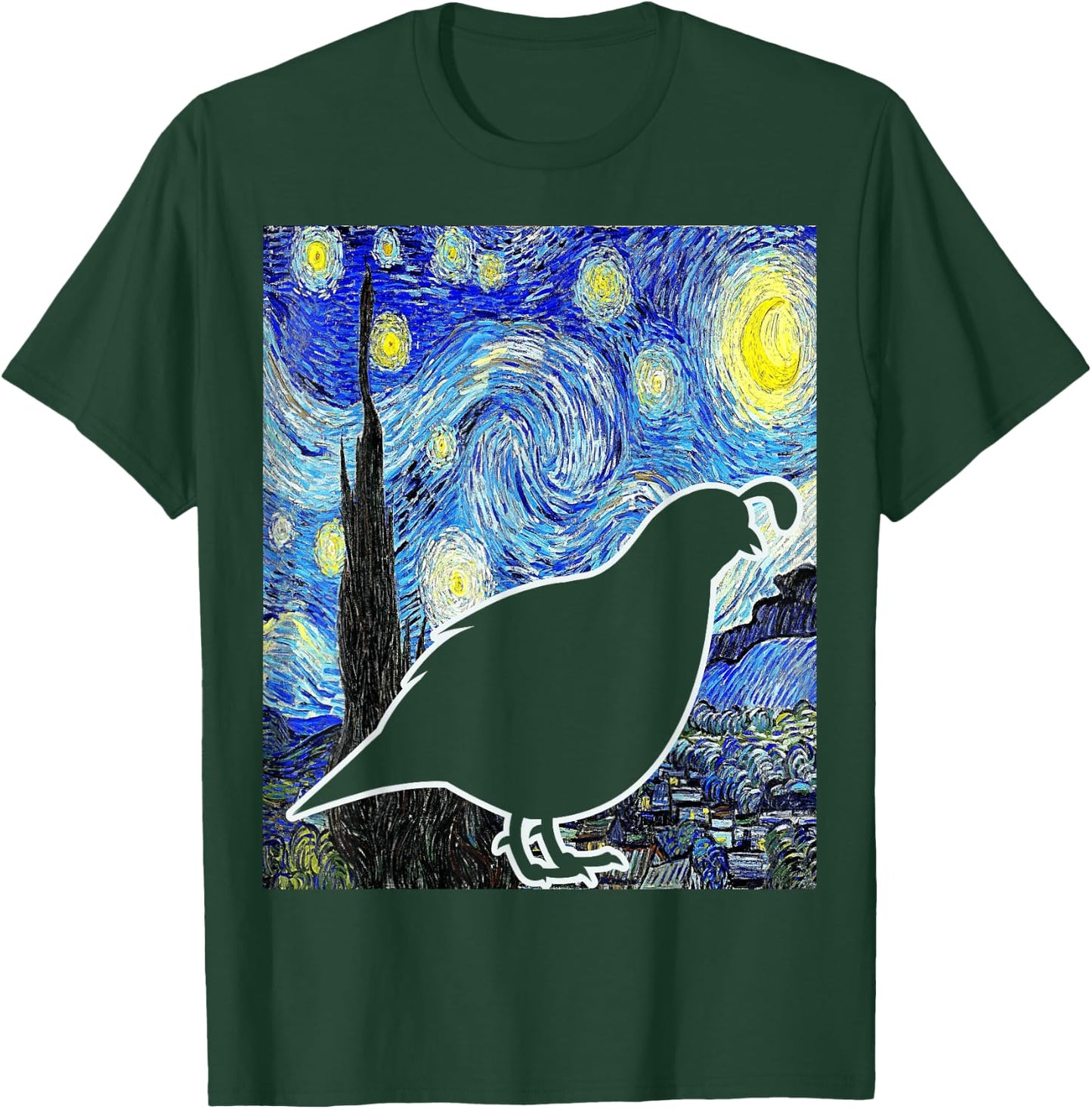 Quail Starry Night Quail Van Gogh Birdwatching Ornithology T-Shirt - T-Shirt | Forest
