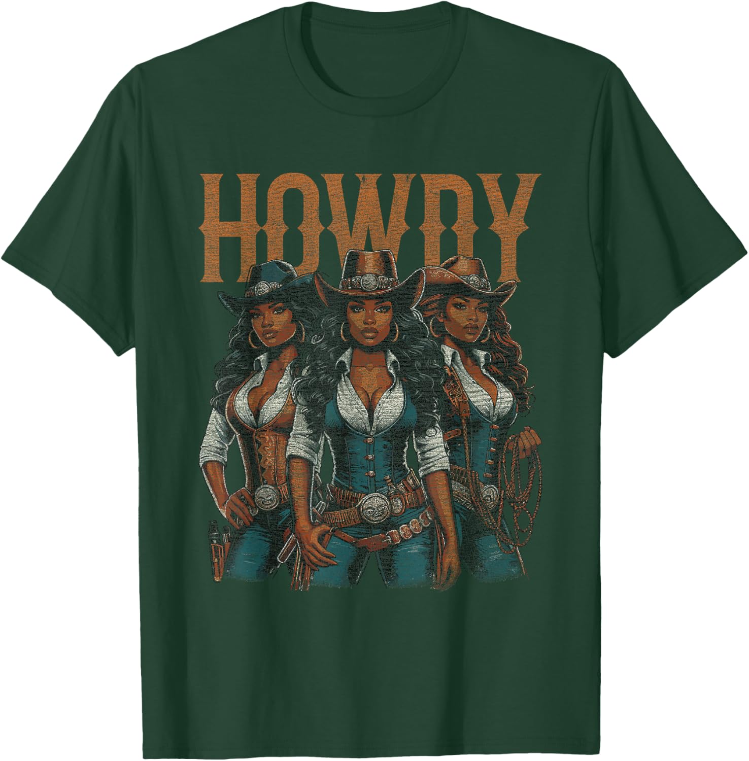 Black African American Cowgirl Western Texas Rodeo Howdy T-Shirt - T-Shirt | Forest