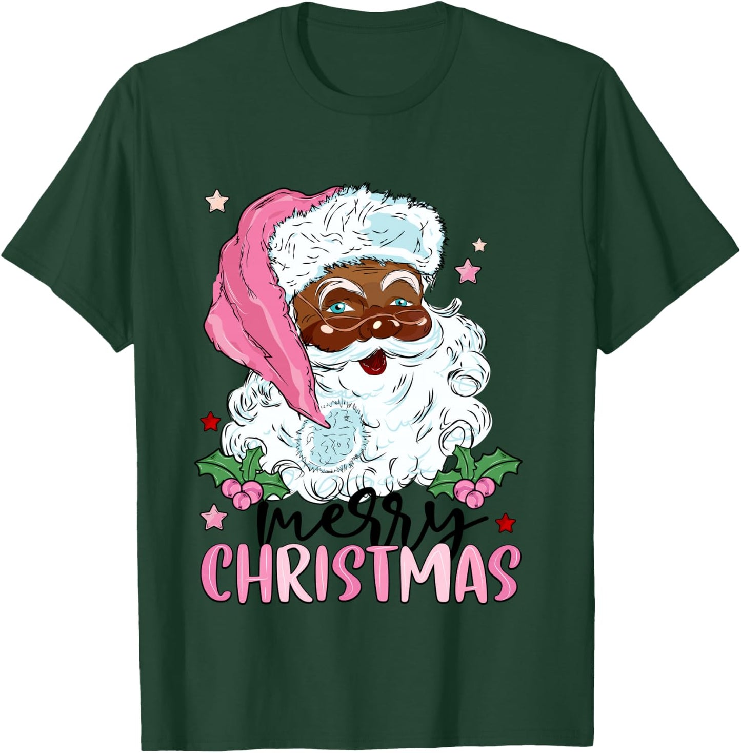 Merry Christmas Santa Claus Black Afro African American Xmas T-Shirt - T-Shirt | Forest