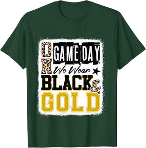 On Gameday Football We Wear Black and Gold School Spirit T-Shirt - T-Shirt | Forest