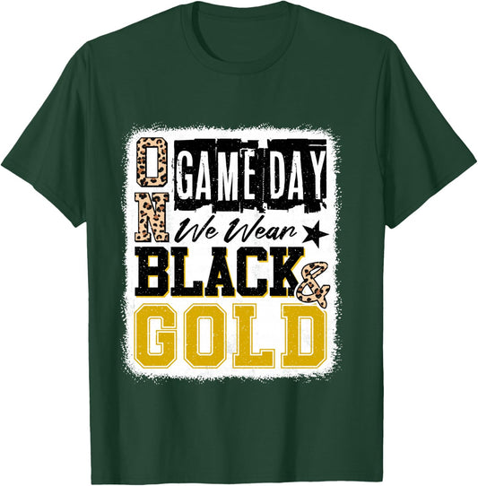On Gameday Football We Wear Black and Gold School Spirit T-Shirt - T-Shirt | Forest