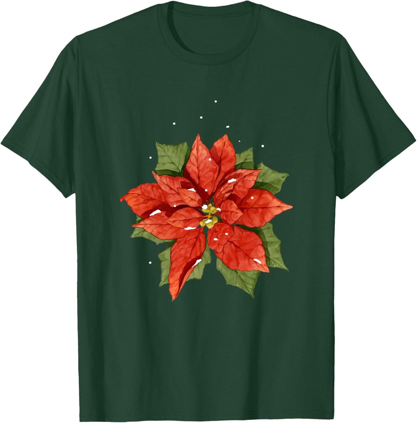 Poinsettia Watercolor Flower Holiday Christmas Gift T-Shirt - T-Shirt | Forest