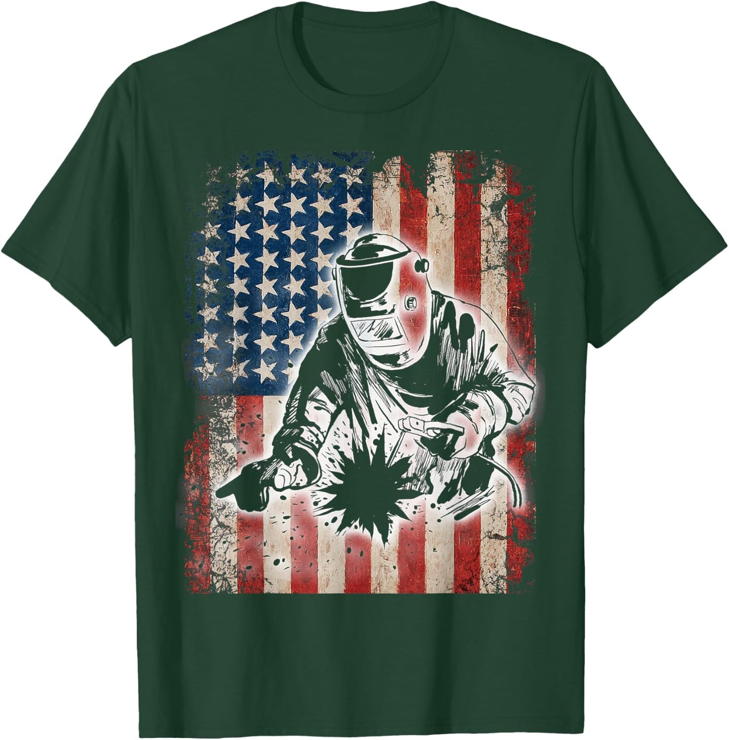 Welder American Flag USA Patriotic Welder Gift T-Shirt - T-Shirt | Forest