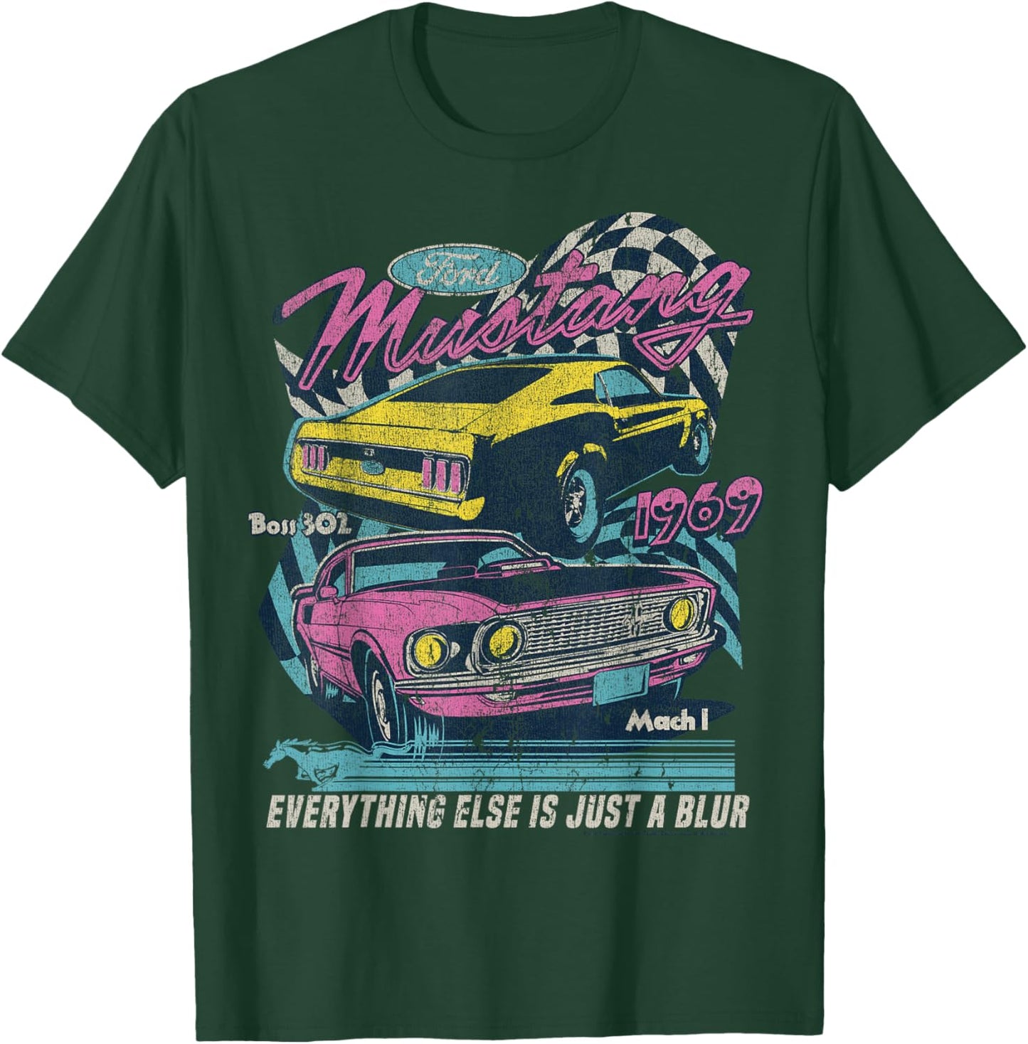 Ford - Vintage Mustang Mach 1 1969 Boss 302 Just A Blur T-Shirt - T-Shirt | Forest