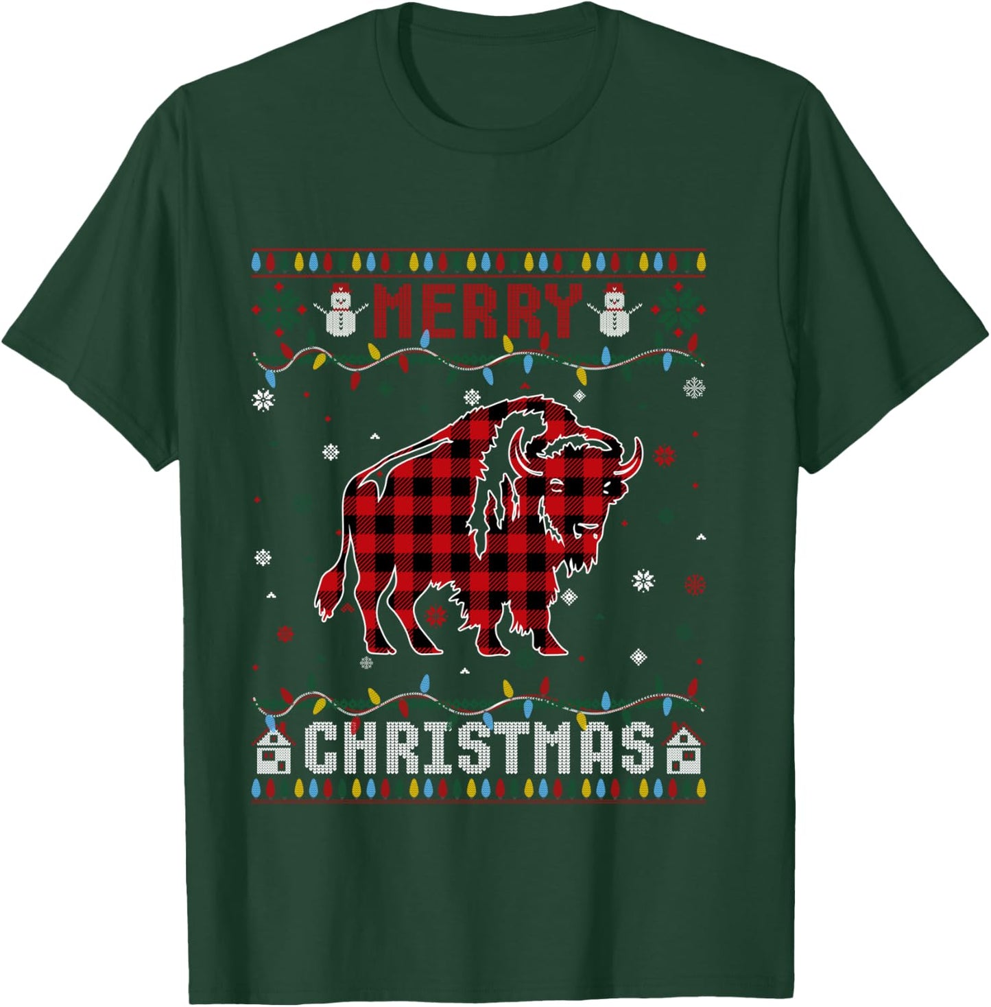Funny Xmas Lighting Bison Lovers Ugly Christmas Sweater T-Shirt - T-Shirt | Forest