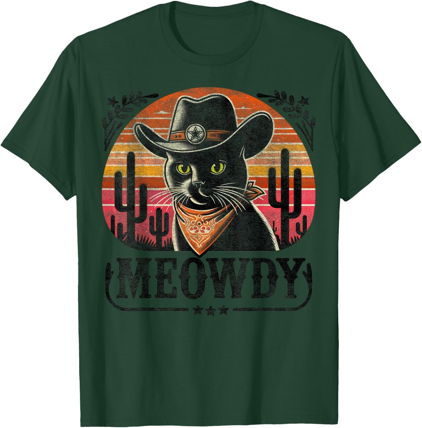 Meowdy Black Cat Retro Sunset – Howdy Funny Country Western T-Shirt - T-Shirt | Forest