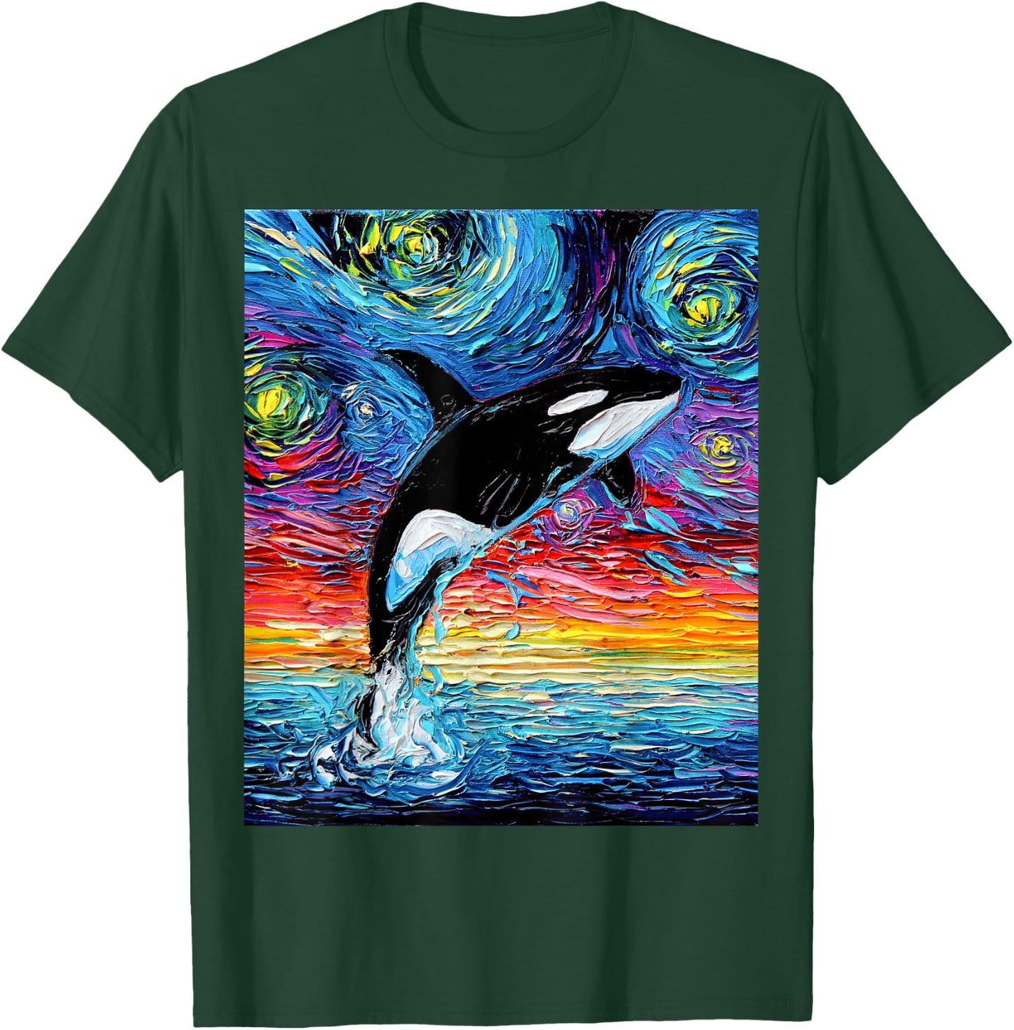Orca Killer Whale Starry Night Colorful Ocean Art by Aja T-Shirt - T-Shirt | Forest