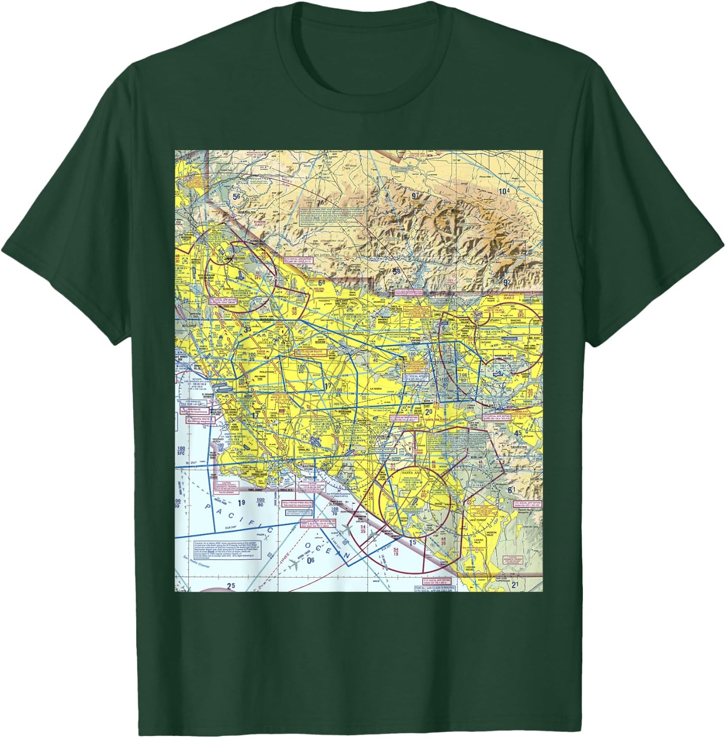 Aeronautical chart Los Angeles VFR sectional pilot T-Shirt - T-Shirt | Forest