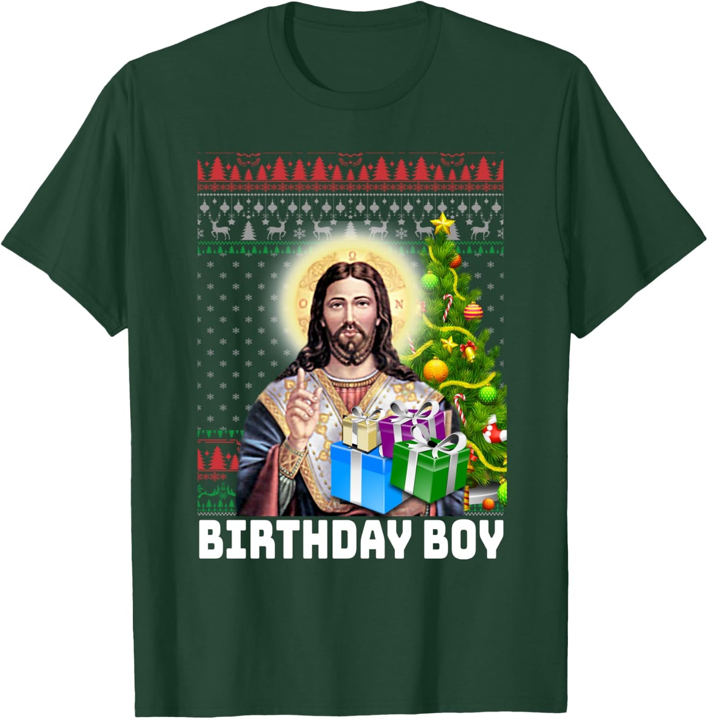 Jesus Birthday Boy Christmas Xmas Holiday Funny Ugly Sweater T-Shirt - T-Shirt | Forest