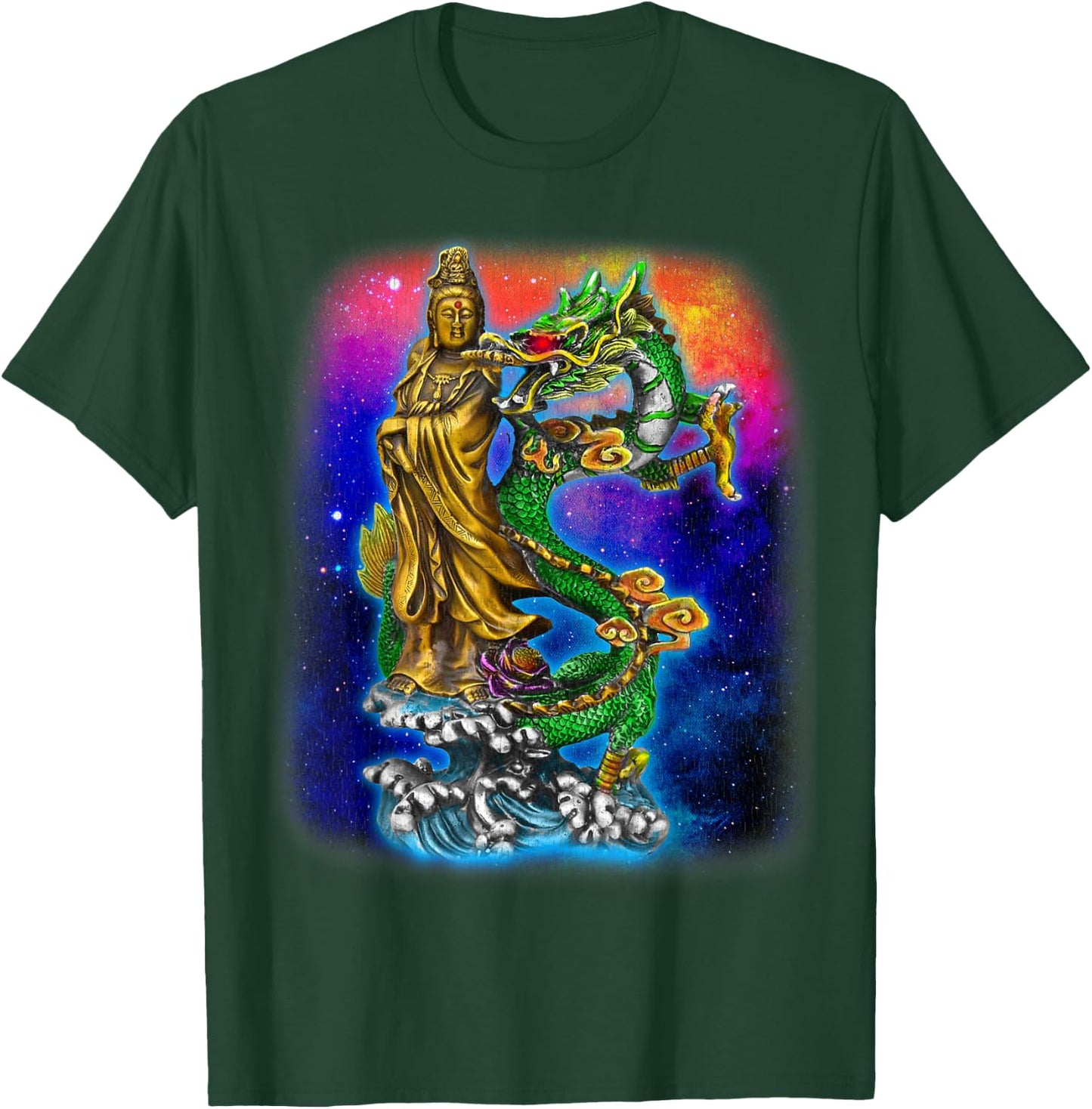 Guan Yin Guanyin Chinese Buddha Goddess Dragon T-Shirt - T-Shirt | Forest