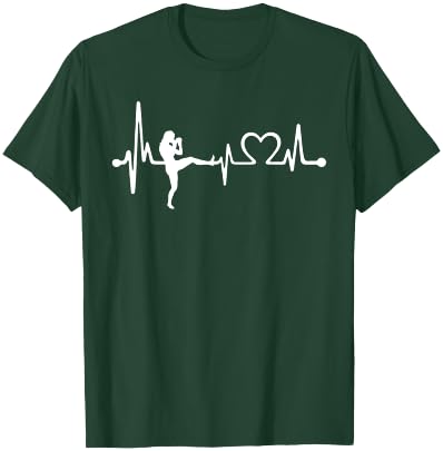 Funny Kickboxing Coach & Players Gift | Kickboxing Heartbeat T-Shirt - T-Shirt | Forest