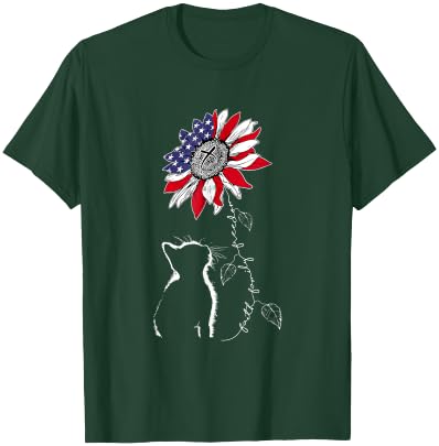 Women Cat Sunflower 4th of July Faith Freedom Patriotic T-Shirt - T-Shirt | Forest