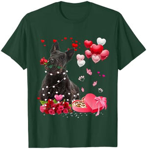 Funny Scottish Terrier Rose Heart Happy Valentine Day Dog T-Shirt - T-Shirt | Forest